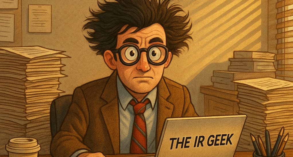 Fair Work Commission Full Bench decisions—IR Geek at desk with stacks of paperwork